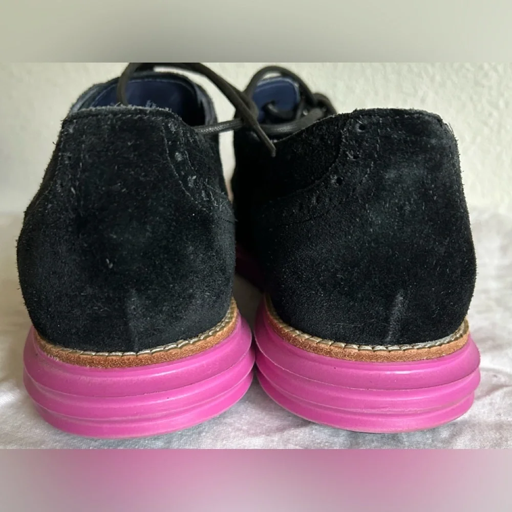 COLE HAAN Mens Lunargrand Pink Black Genuine Leather Suede Wingtip Shoes Sz 11.5 - Picture 5 of 8